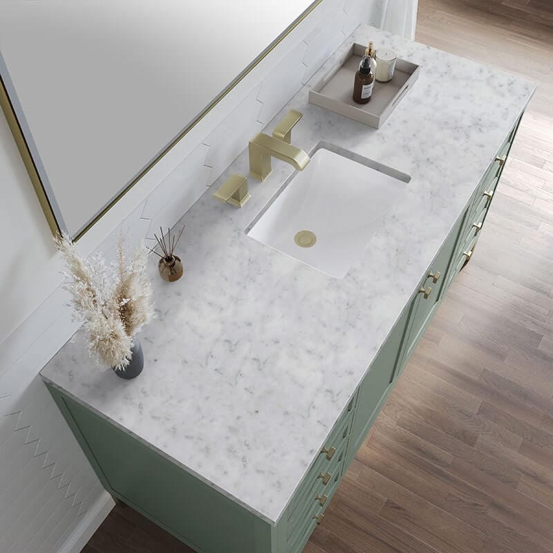 Chicago 60" Double Single Smokey Celadon With Carrara Marble Top