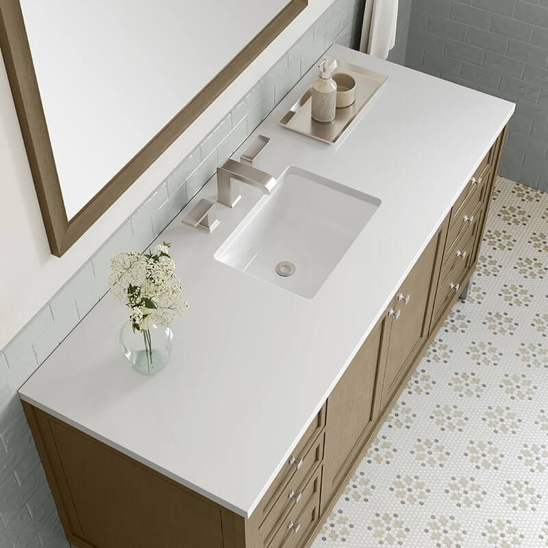Chicago 60" Double Single Whitewashed Walnut With White Zeus Silestone Top
