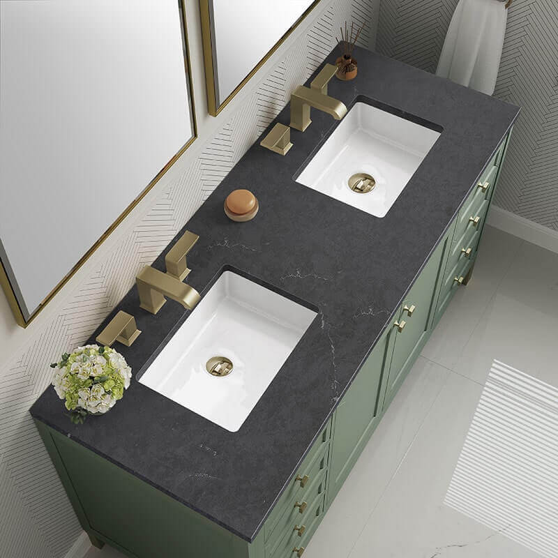 Chicago 60" Double Vanity Smokey Celadon With Charcoal Soapstone Silestone Top