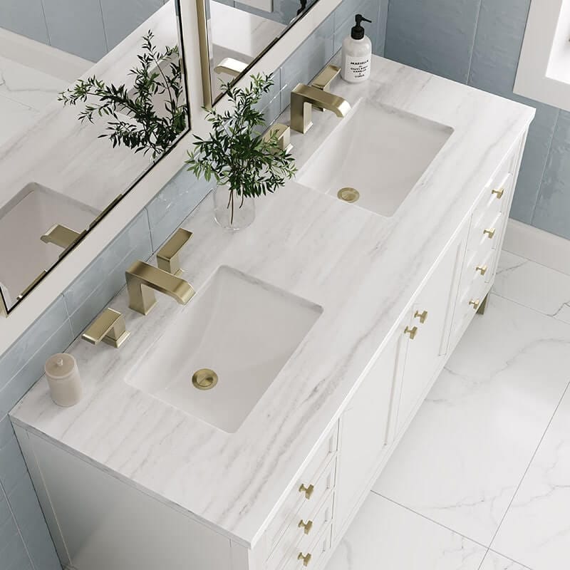 Chicago 60" Double Vanity Glossy White With Arctic Fall Solid Surface Top