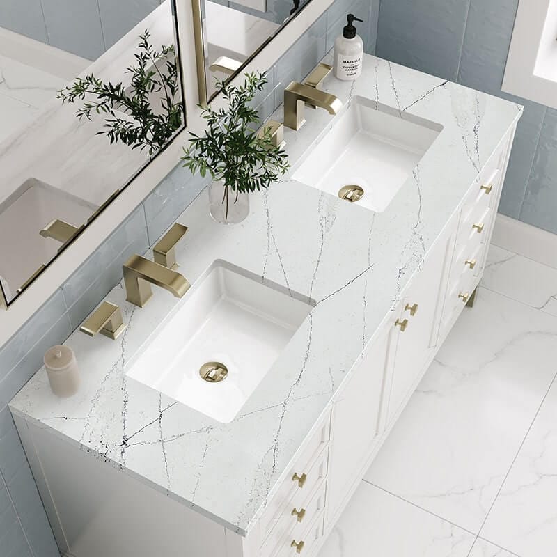 Chicago 60" Double Vanity Glossy White With Ethereal Noctis Silestone Top