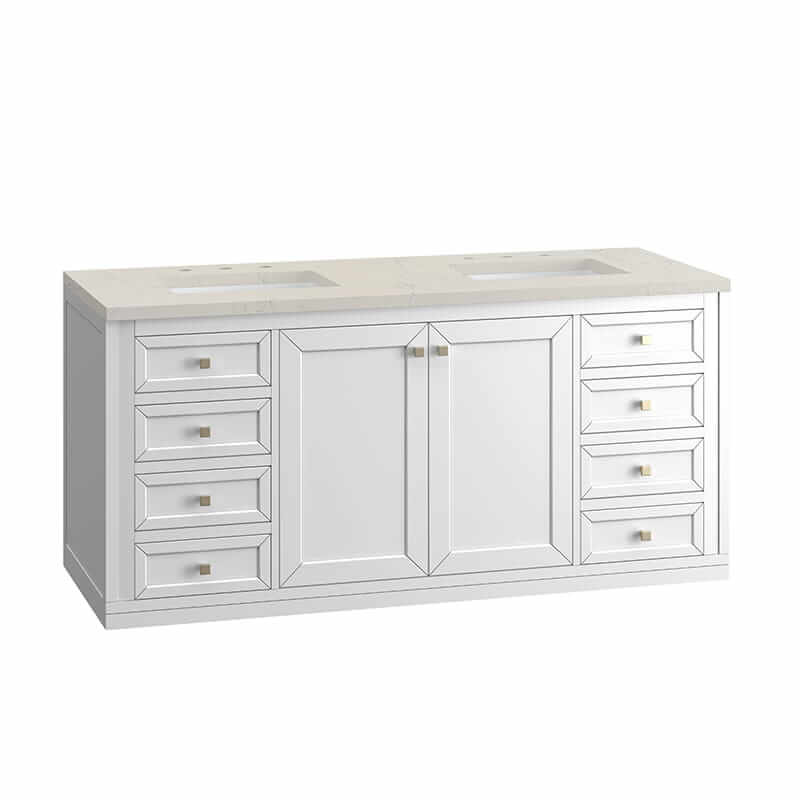 Chicago 60" Double Vanity in Glossy White With Siberian Silestone Top