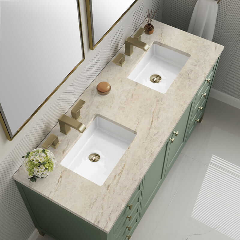Chicago 60" Double Vanity in Smokey Celadon With Tajnar Eclos Top