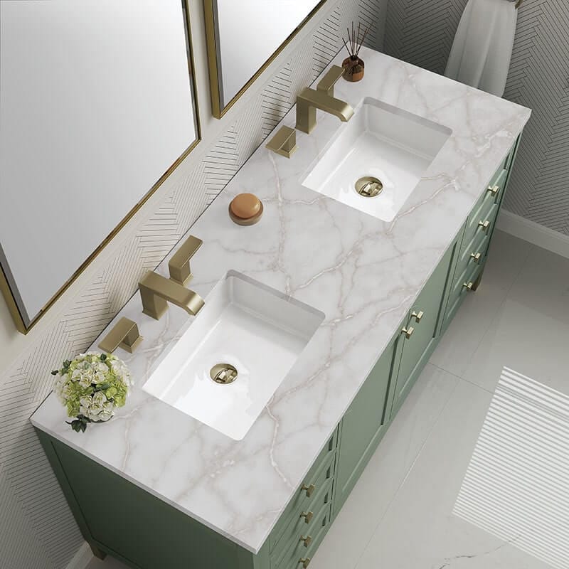 Chicago 60" Double Vanity Smokey Celadon With Victorian Silver Silestone Top