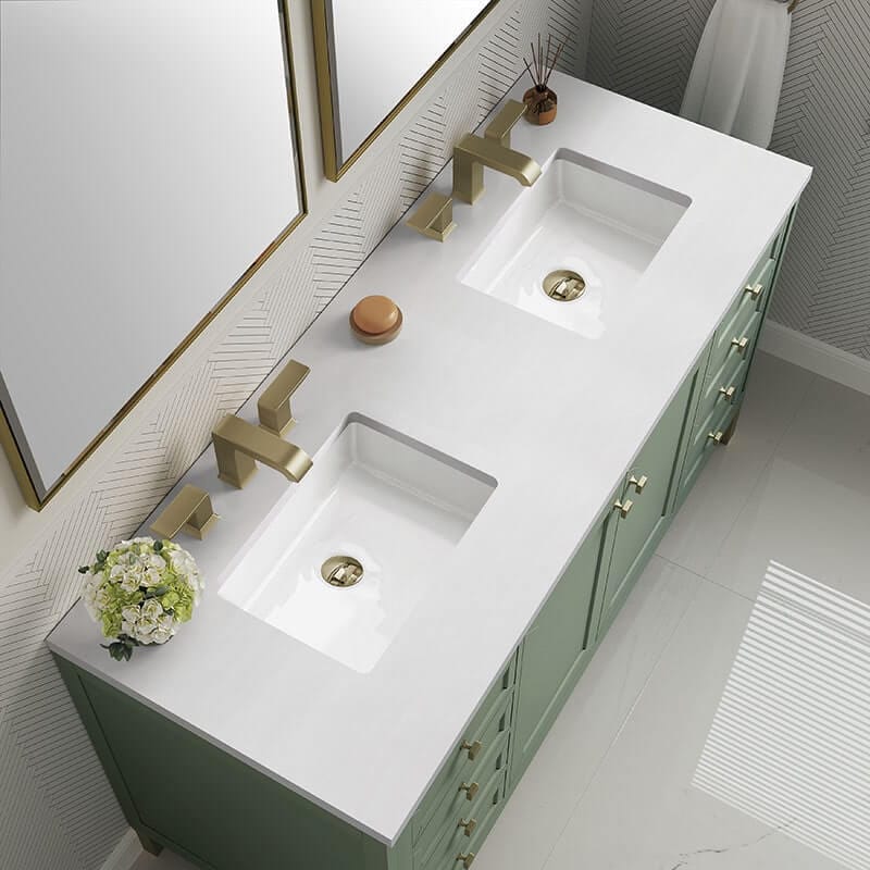 Chicago 60" Double Vanity Smokey Celadon With White Zeus Silestone Top