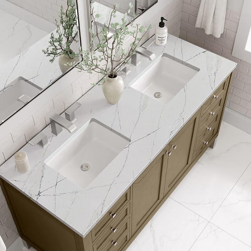 Chicago 60" Double Vanity Whitewashed Walnut With Ethereal Noctis Silestone Top
