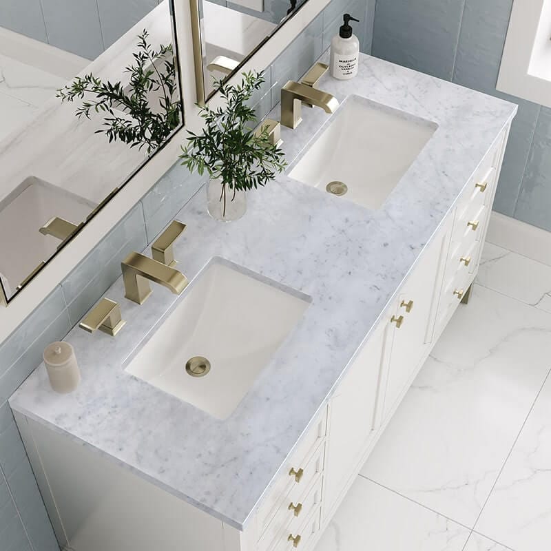 Chicago 60 Inch Double Vanity Glossy White With Carrara Marble Top