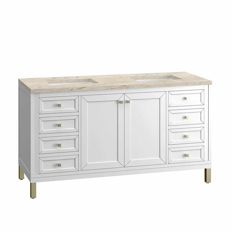 Chicago 60 Inch Double Vanity in Glossy White With Tajnar Eclos Top