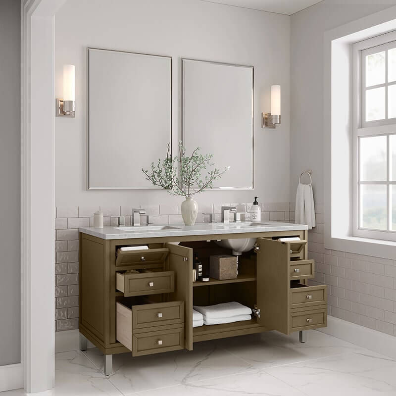 Chicago 60 Inch Double Vanity Whitewashed Walnut Corner View
