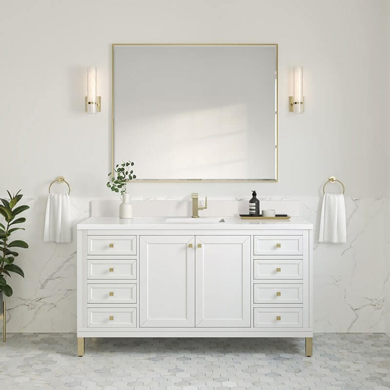 Chicago 60 Inch Single Vanity Glossy White Front View