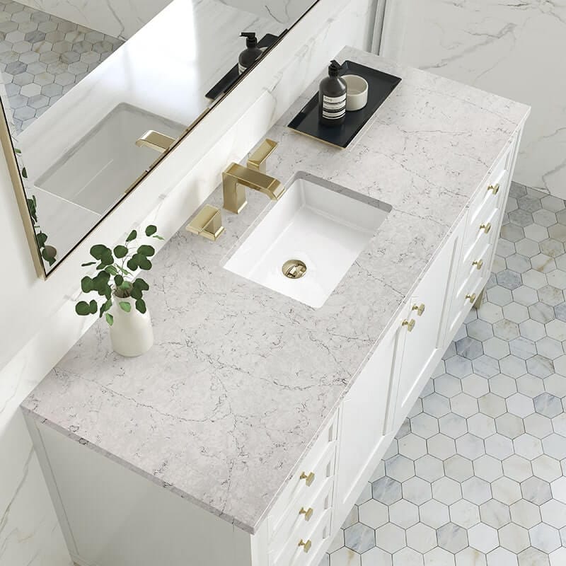 Chicago 60 Inch Single Vanity Glossy White With Eternal Jasmine Pearl Silestone Top