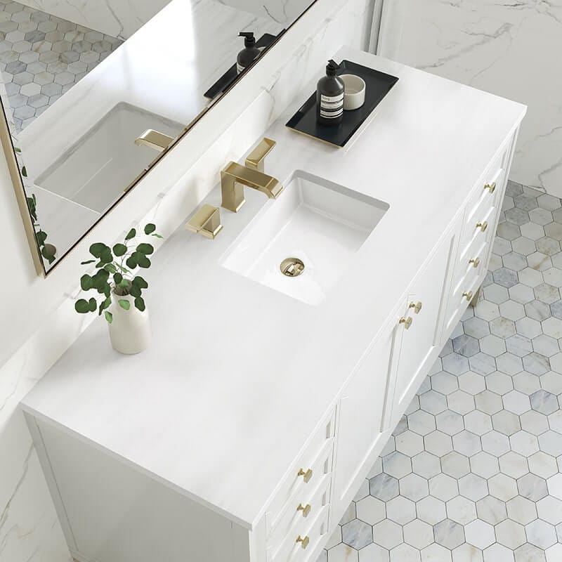 Chicago 60 Inch Single Vanity Glossy White With White Zeus Silestone Top