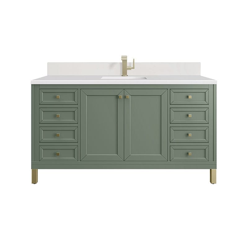 Chicago 60 Inch Single Vanity Smokey Celadon Single Hole Faucet White With Zeus Silestone Top Backsplash