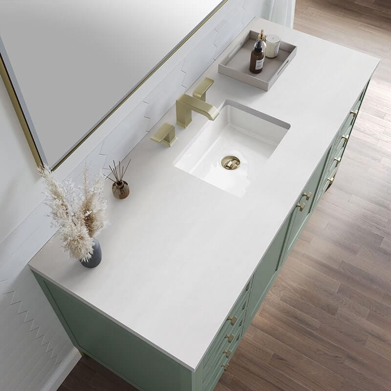 Chicago 60 Inch Single Vanity Smokey Celadon With White Zeus Silestone Top