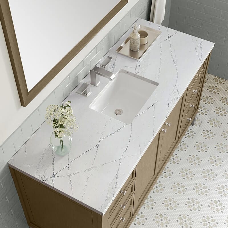 Chicago 60 Inch Single Vanity Whitewashed Walnut With Ethereal Noctis Silestone Top