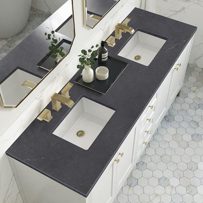 Chicago 72" Double Vanity Glossy White With Charcoal Soapstone Silestone Top