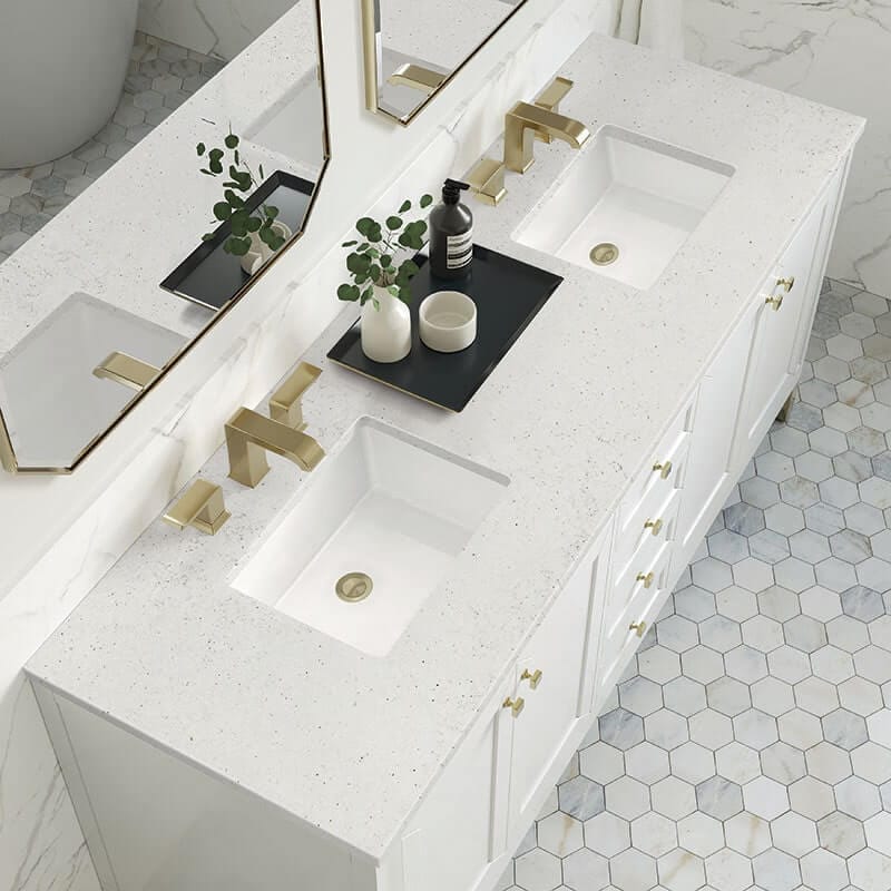 Chicago 72" Double Vanity Glossy White With Lime Delight Silestone Top