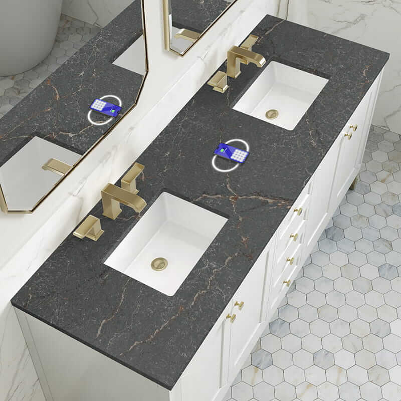 Chicago 72" Double Vanity in Glossy White With Siberian Silestone Top