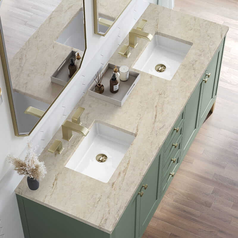 Chicago 72" Double Vanity in Smokey Celadon With Tajnar Eclos Top