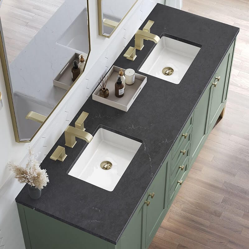 Chicago 72" Double Vanity Smokey Celadon With Charcoal Soapstone Silestone Top