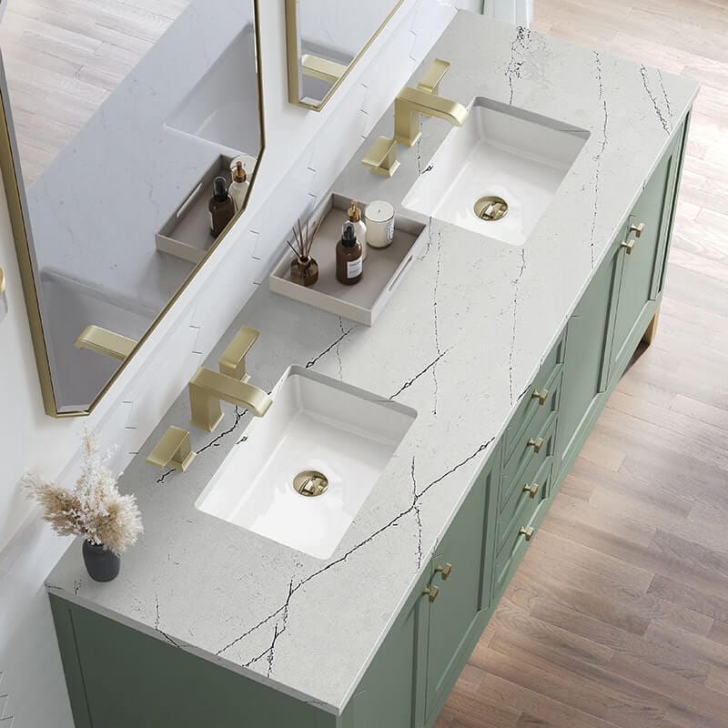 Chicago 72" Double Vanity Smokey Celadon With Ethereal Noctis Silestone Top