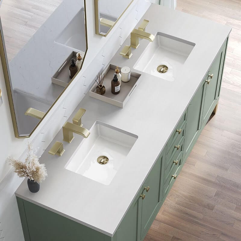 Chicago 72" Double Vanity Smokey Celadon With White Zeus Silestone Top