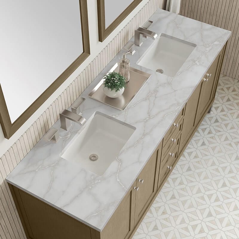 Chicago 72" Double Vanity Whitewashed Walnut With Victorian Silver Silestone Top