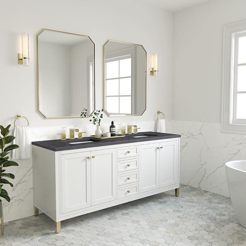 Chicago 72 Inch Double Vanity Glossy White Corner View