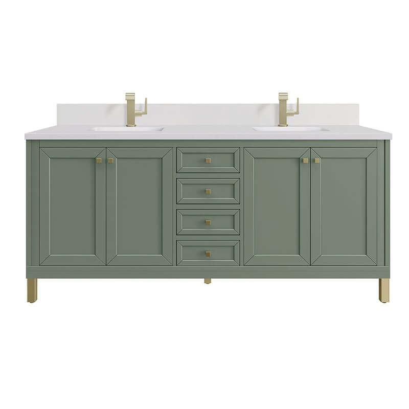 Chicago 72 Inch Double Vanity Smokey Celadon With Single Hole Faucet White Zeus Silestone Top Backsplash