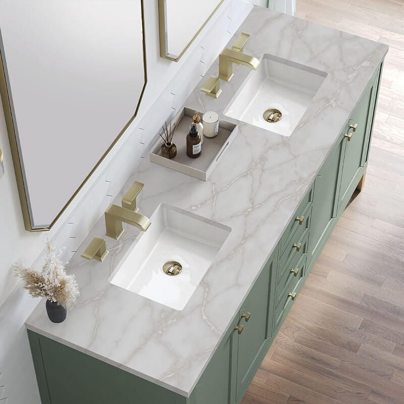 Chicago 72 Inch Double Vanity Smokey Celadon With Victorian Silver Silestone Top