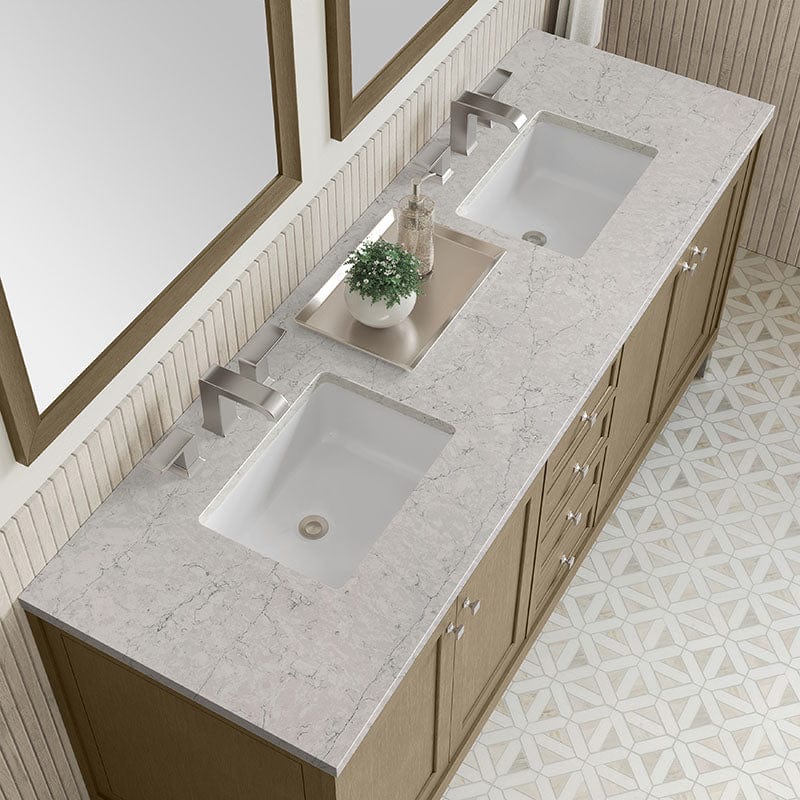 Chicago 72 Inch Double Whitewashed Walnut With Eternal Jasmine Pearl Silestone Top