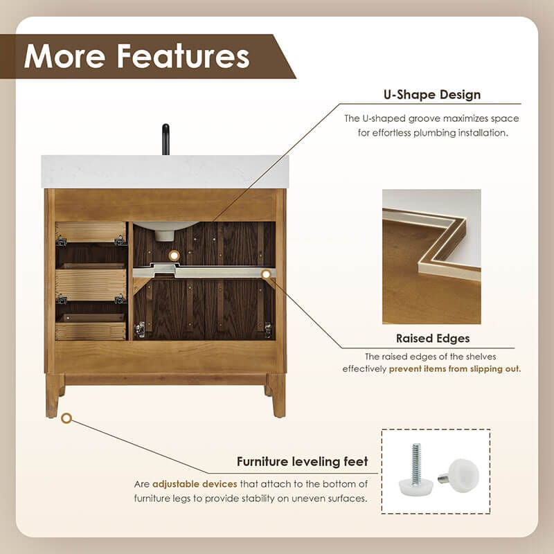 Clara 36 Single Bathroom Vanity with Top Weathered Brown Back View