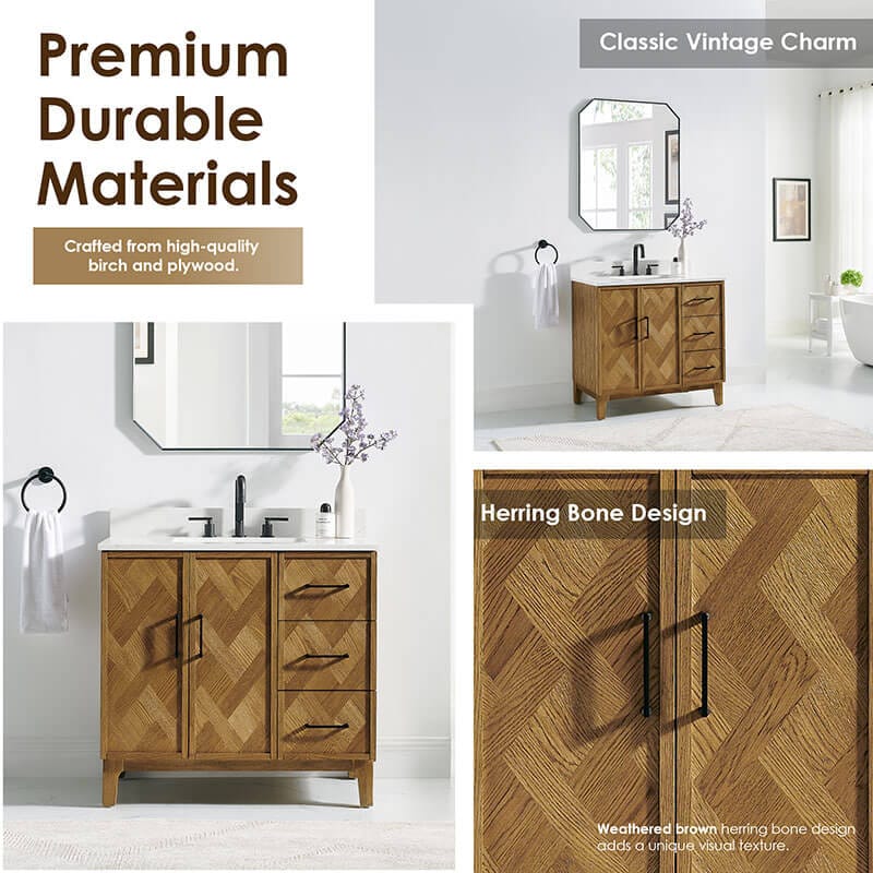 Clara 36 Single Bathroom Vanity with Top Weathered Brown Durable Material