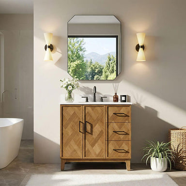 Clara 36 Single Bathroom Vanity with Top Weathered Brown Front View