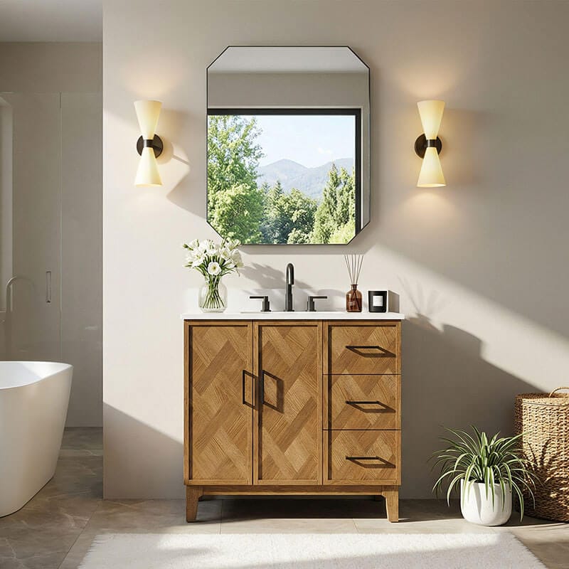Clara 36 Single Bathroom Vanity with Top Weathered Brown Front View