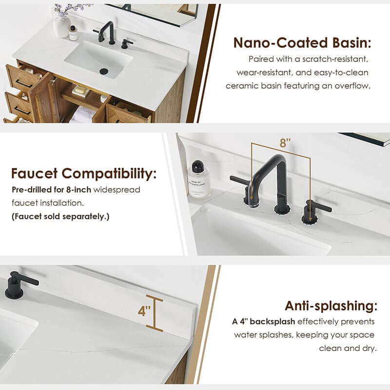 Clara 48 inch Single Bathroom Vanity with Top Weathered Brown Features