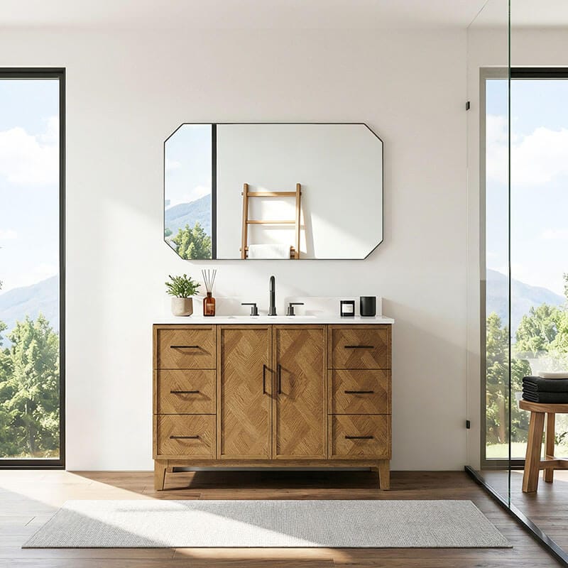 Clara 48 inch Single Bathroom Vanity with Top Weathered Brown Front View