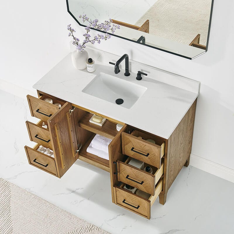 Clara 48 Single Bathroom Vanity with Top Weathered Brown Top View