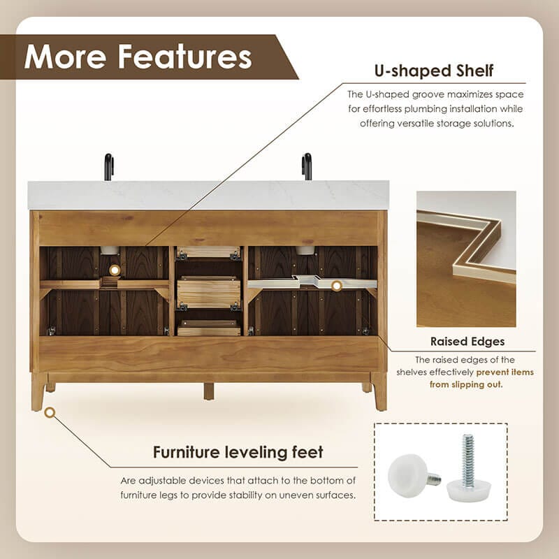 Clara 60 Double Bathroom Vanity with Top Weathered Brown Back View