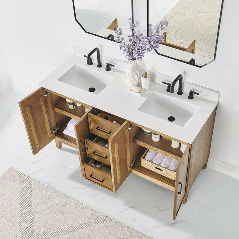 Clara 60 Double Bathroom Vanity with Top Weathered Brown Countertop