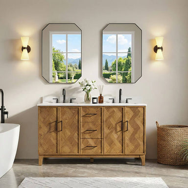 Clara 60 Double Bathroom Vanity with Top Weathered Brown Front View Lifestyle