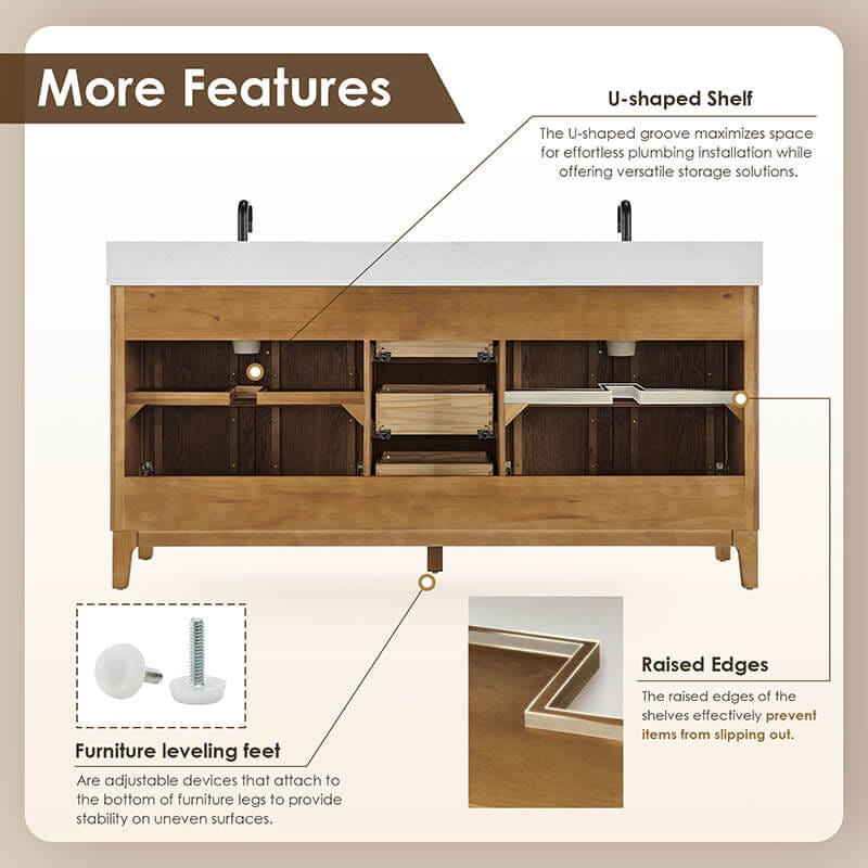 Clara 72 Double Bathroom Vanity with Top Weathered Brown Back View