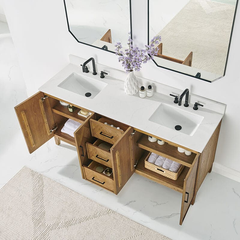 Clara 72 Double Bathroom Vanity with Top Weathered Brown Countertop