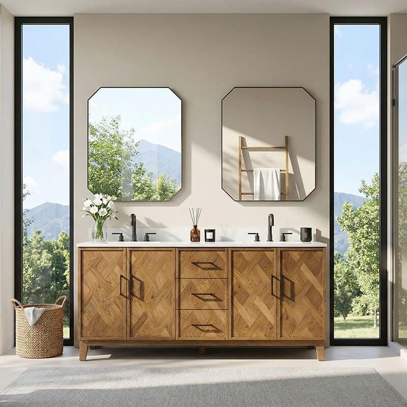 Clara 72 Double Bathroom Vanity with Top Weathered Brown Front View
