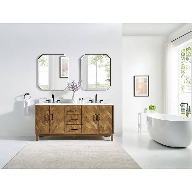Clara 72 inch Double Bathroom Vanity with Top Weathered Brown Front View