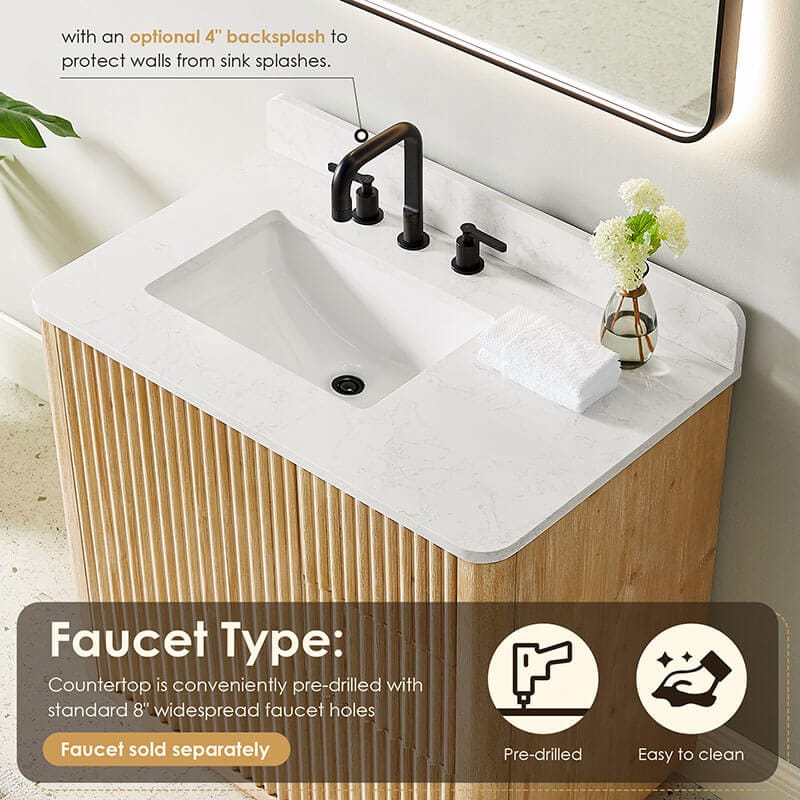Clayton 36 inch Single Bathroom Vanity with Top Washed Light Brown Countertop