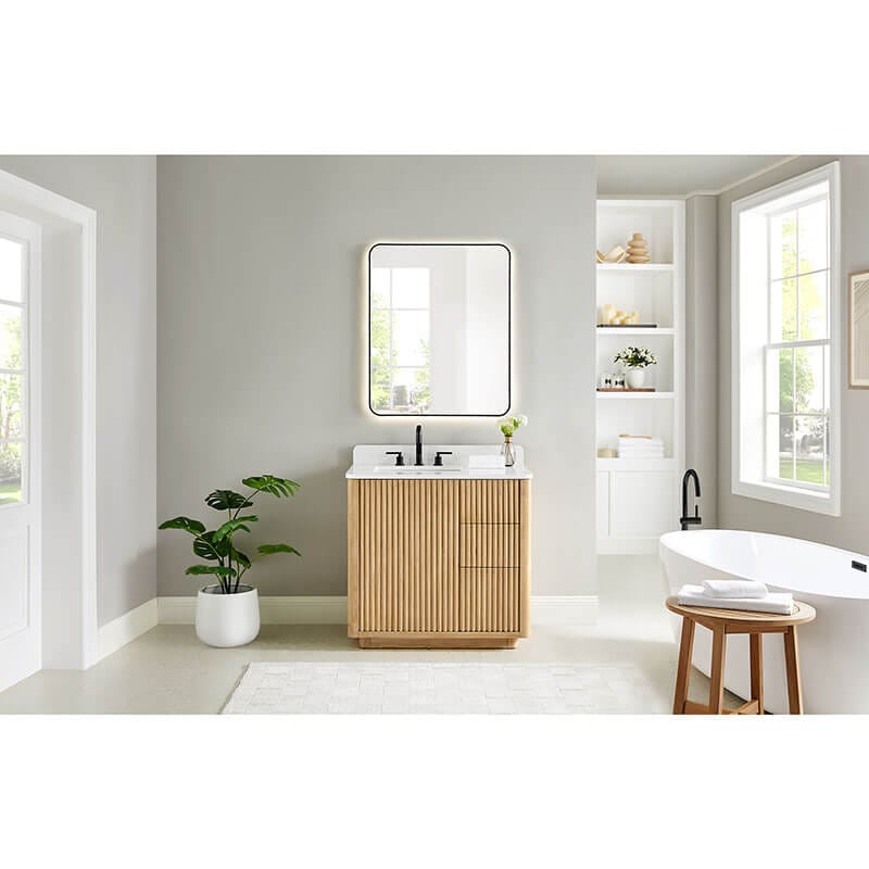 Clayton 36 inch Single Bathroom Vanity with Top Washed Light Brown Front View