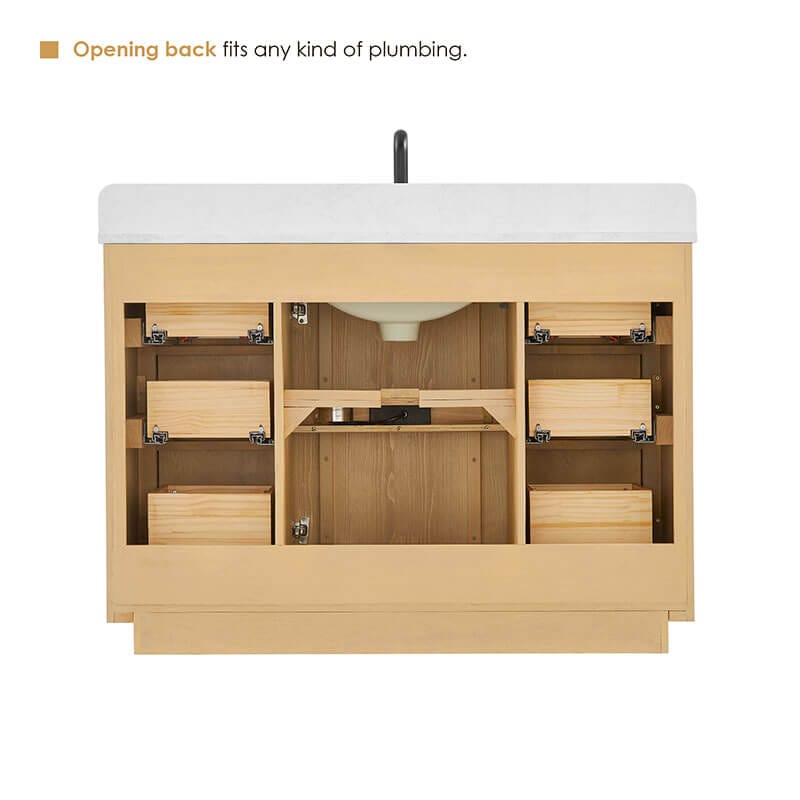 Clayton 48 Single Bathroom Vanity with Top Washed Light Brown Back View