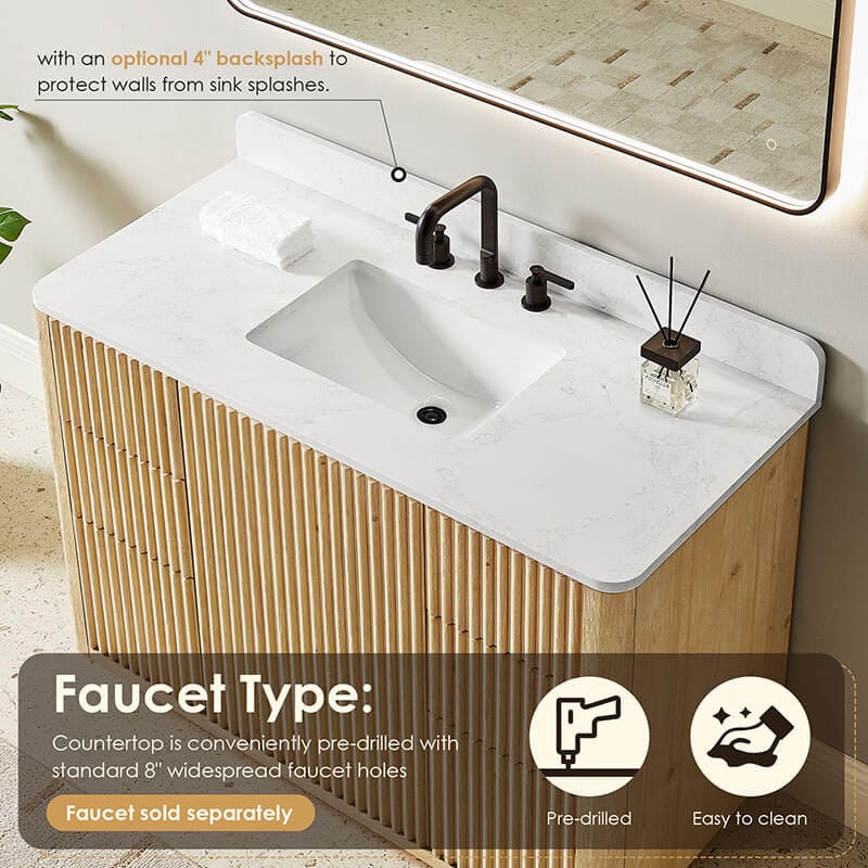 Clayton 48 Single Bathroom Vanity with Top Washed Light Brown Countertop