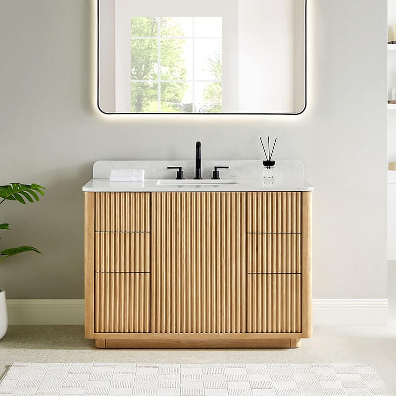 Clayton 48 Single Bathroom Vanity with Top Washed Light Brown Front View